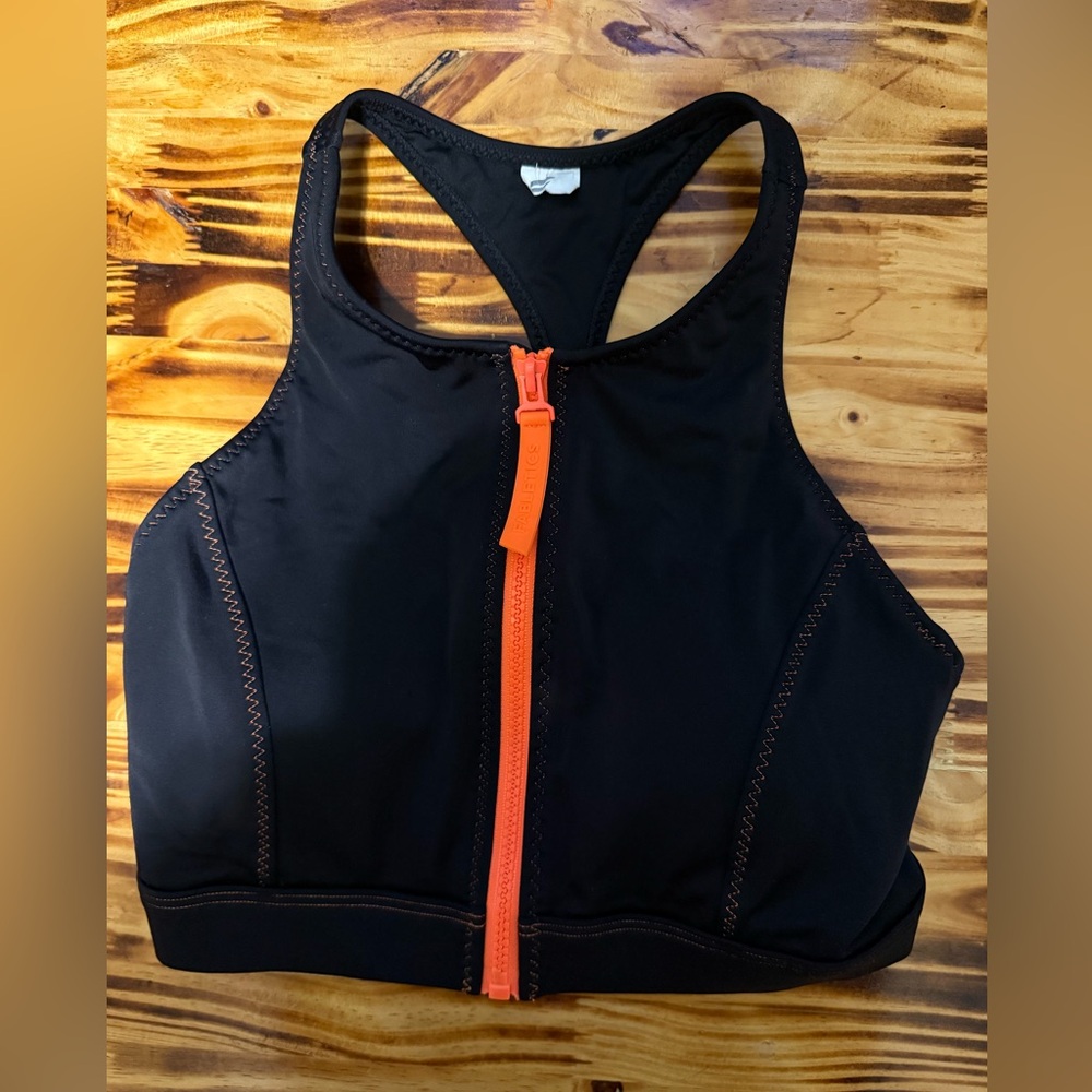 Fabletics Black and Orange Zip Sports Bra